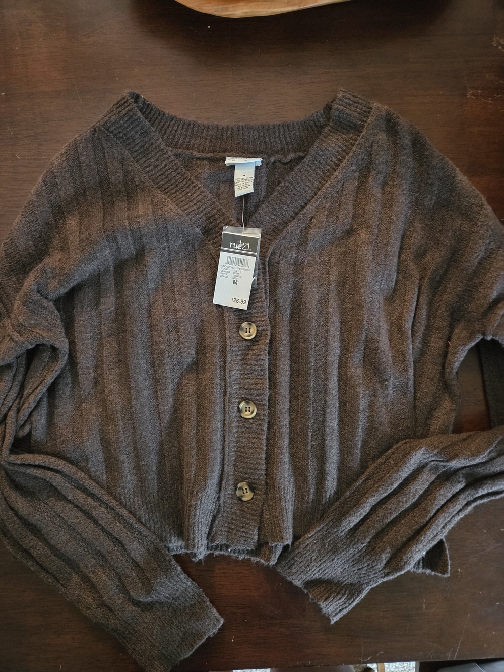 Rue21 Brown Ribbed V-Neck Button Front Cardigan